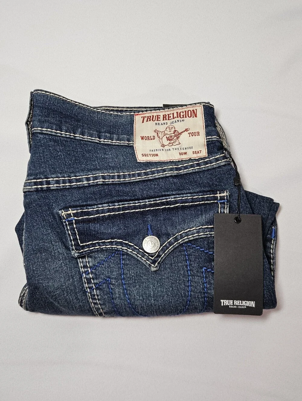 True Religion Ricky Big T Flap Shorts 34 NWT Blue Denim
